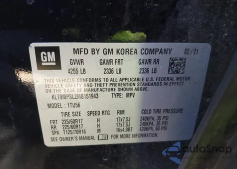 2021 Chevrolet Trailblazer Fwd Lt z USA, uszkodzony, nr VIN KL79MPSL2MB151943